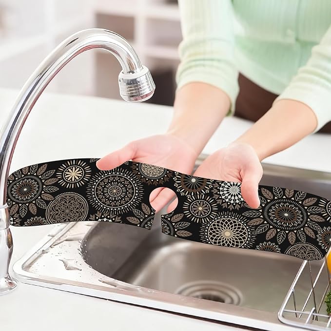 2 Pcs Kitchen Sink Splash Guard Faucet Mats Mandala Pattern Faucet Mat for Sinks Leaves Absorbing Drying Mat for Kitchen Bathroom, 23.6x5.5inch