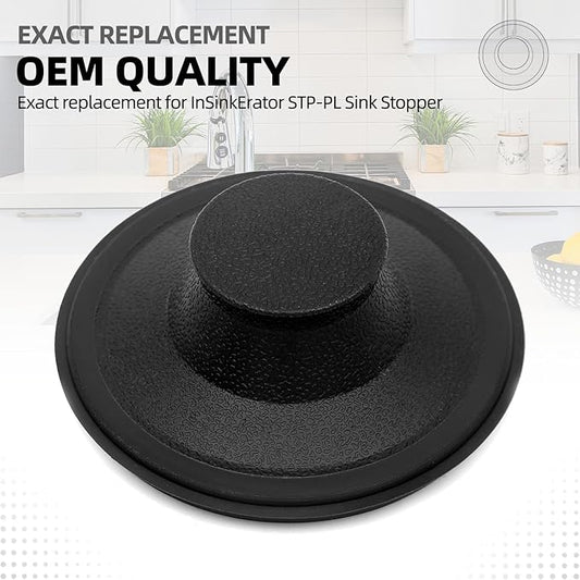 (2 Pack) Exact Replacement for InSinkErator STP-PL/STPPL Black Rubber Sink Stopper for Garbage Disposal – Compatible with Standard 3-1/2" Drains from Kohler, Waste King, Whirlpool, and More
