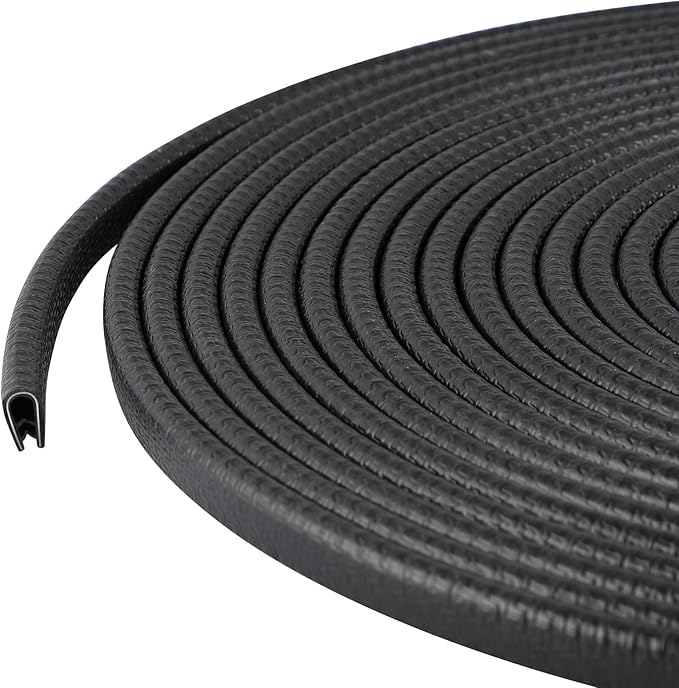 Rubber Edge Trim Guard 32.8ft/10m, Adhesive Free Door Edge Protector, U Shape Edge Seal Strip with Embedded Metal Clips Fits 3/64" to 1/8" Thick Edges (Black)