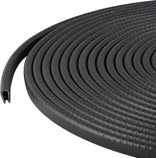 Rubber Edge Trim Guard 32.8ft/10m, Adhesive Free Door Edge Protector, U Shape Edge Seal Strip with Embedded Metal Clips Fits 3/64" to 1/8" Thick Edges (Black)