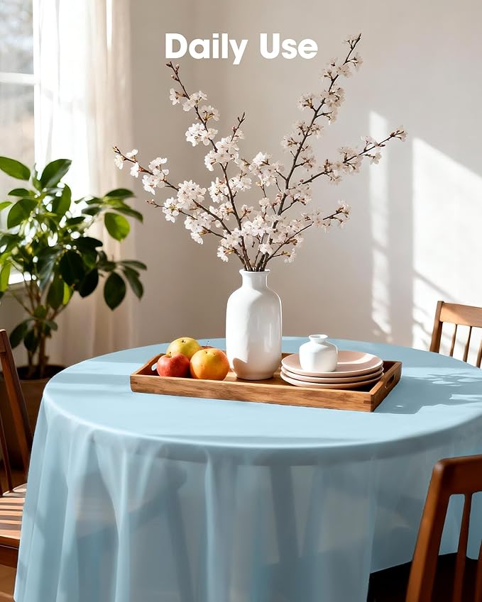 Pureegg Plastic Table Cloth Disposable 10 Pack, 84'' Round Table Cloths, Easter Party, Picnic, Wedding, Decorative Tablecloths, Round, Baby Blue Plastic Cover, Leakproof & Sturdy, Light Blue