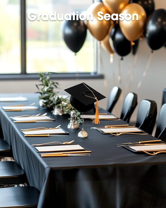 Pureegg Plastic Table Cloth Disposable 3 Pack, 54x108 Inch Rectangular Table Cloth, Leakproof Table Cover for Party, Picnic, Graduation Party Tablecloths, Graduation Decorations Class of 2026, Black