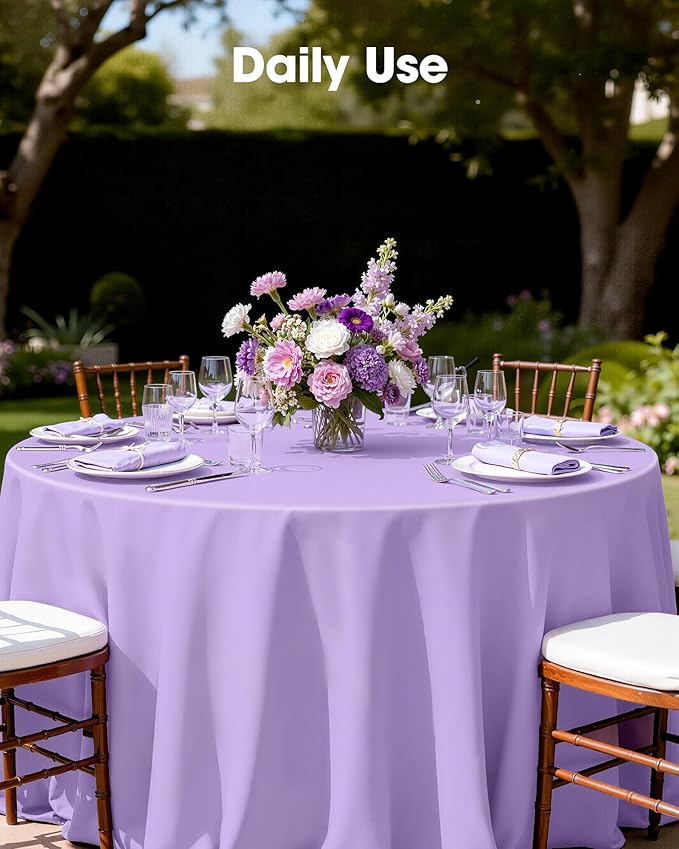 Pureegg Plastic Table Cloth Disposable 10 Pack, 84'' Round Table Cloths, Easter Party, Decorative Tablecloths, Round, Light Purple, Pastel, Plastic Cover, Leakproof & Sturdy, Lilac, Lavender