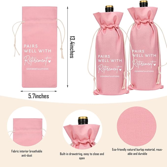 Pink Retirement Wine Bag Retirement Gifts for Women Men Farewell Gifts for Coworkers Going Away Gift for Friends Boss