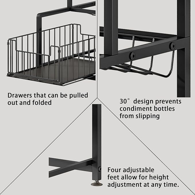 Under Sink Organizer 3 Tier Pull Out Cabinet Organizer with Drawer, Slip-Resistant Kitchen & Bathroom Storage Shelf, Slide Out Spice Rack Organizer Seasoning Holder with Utility Ware Holder (Black)