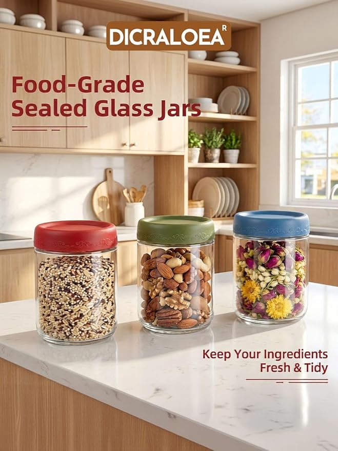 16oz 4Pack Glass Overnight Oats Jars Containers with Airtight Leakproof Lids, Reusable Mason Jars for Meal Prep, Yogurt Parfaits, Smoothies, Salads & Healthy Breakfasts (16 OZ-4-1)