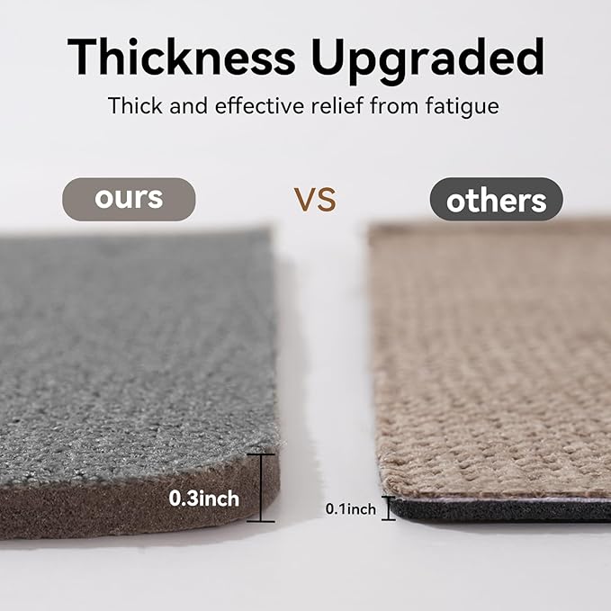 Long Kitchen Runner Rugs Sets of 2 PCS Non Slip Washable, Linen-Like 0.3" Thick Cushioned Absorbent Kitchen Mats for Floor, Mild Anti-Fatigue Sink Laundry Standing Mat, Gray 17"x30"+17"x71"