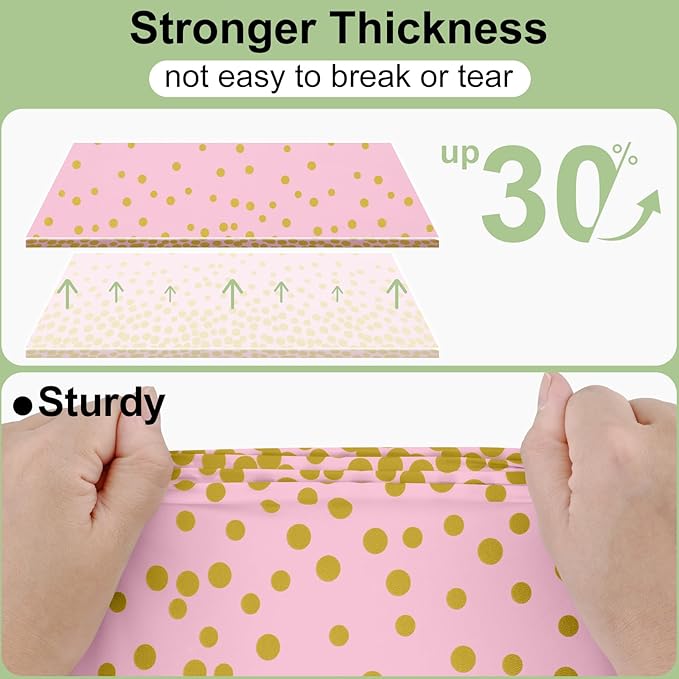 Smiry Plastic Table Cloth Disposable 8 Pack, 54 x 108 Inch Rectangle Waterproof Tablecloth, Printed Gold Table Runner Style for Birthday Weeding, Party Decorations, Leakproof & Sturdy, Pink and Gold