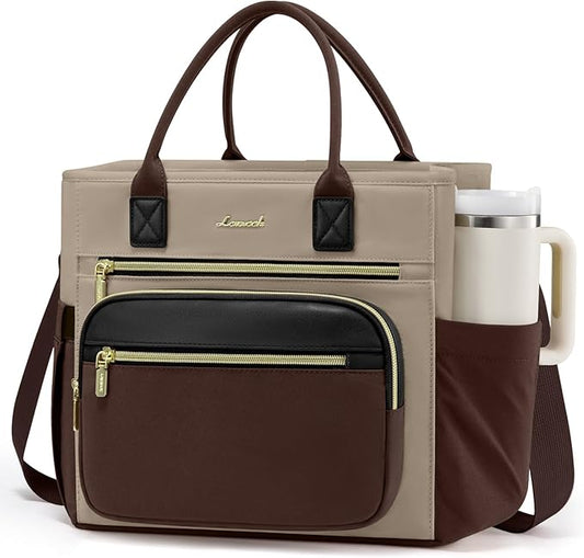 LOVEVOOK Insulated Lunch Bag Women,Wide Opening Adult Lunch Box Women with Cup Holder,Large Leakproof Cooler Bag for Work Picnic Beach Family College Mom,Lunch Teacher Breast Pump Diaper Tote Bag