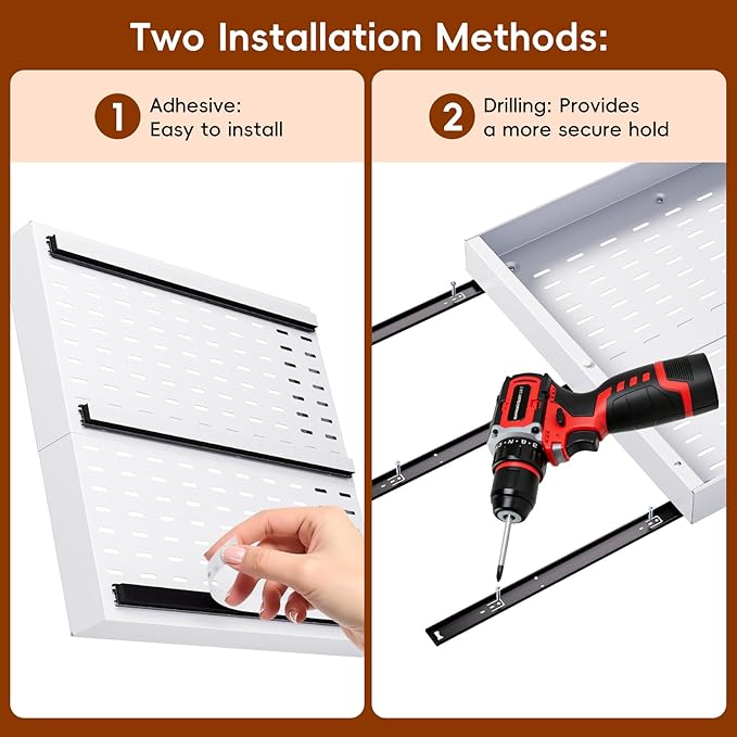 OneDream 1 Pack Pull Out Cabinet Organizer, 21" Deep Slide Out Drawers for Kitchen Cabinets, No Drill Adhesive Pull Out Drawers for Cabinets, Roll Out Shelves Adjustable Width 12.05"-20.4"