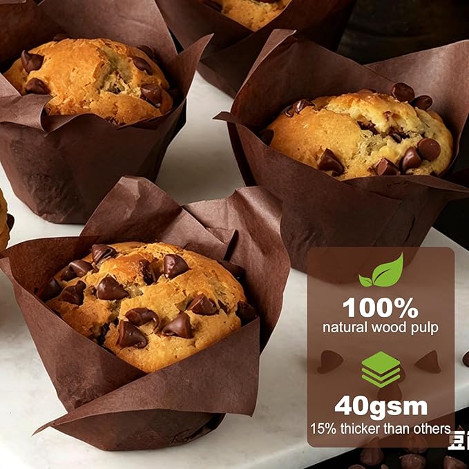 100pcs Extra Large Size Tulip Cupcake Liners for Baking Cups, Food Graded Parchment Paper Large Muffin Liners Holders, Greaseproof Cup cake Wrappers for Party, Christmas by Neyimqr (Coffee)