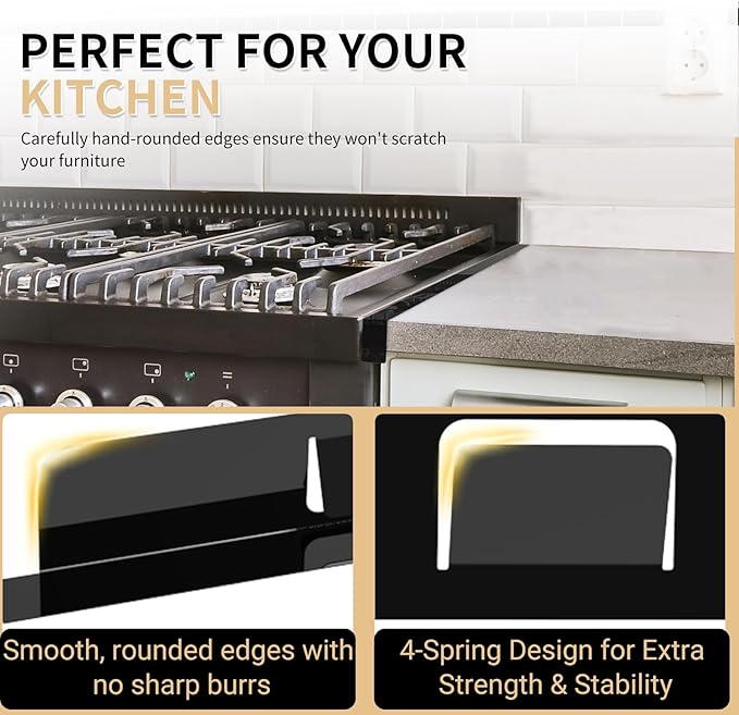 Stove Gap Covers 316 Stainless Steel,2 Pack 23.6-26" Trimmable Stove Gap Filler,Heat Resistant Stove Gap Guards,Between Stove and Counter Slide In Range Trim Kit for Kitchen,Shiny Black