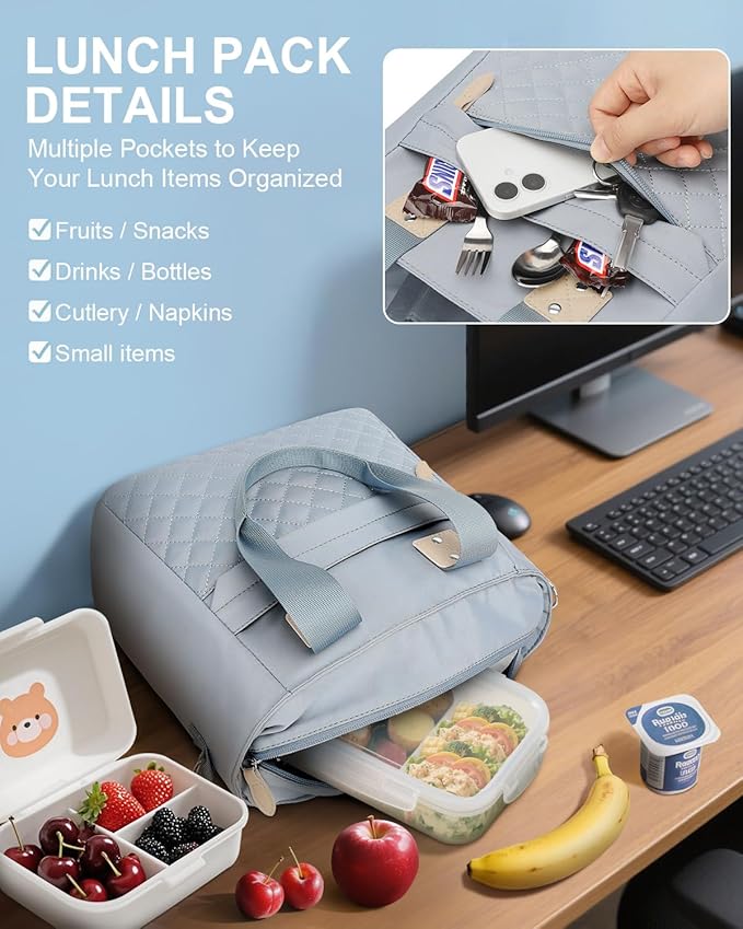 Insulated Lunch Box for Women & Men - Large Thermal Lunch Bag Women with Removable Shoulder Strap, Reusable Lunch Cooler Tote Bags Purse for Adults Work, Picnic, Hiking, Beach, Travel, Medium，Blue