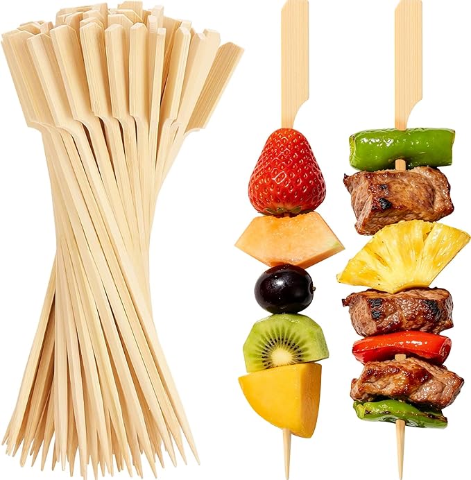 200PCS Bamboo Skewers for Appetizers, 7 IN Long Fancy Toothpicks for Appetizers Cocktail Picks, Flat Paddle Wooden Skewers Food Sticks for Party Fruit Kabobs BBQ Grilling Charcuterie Accessories