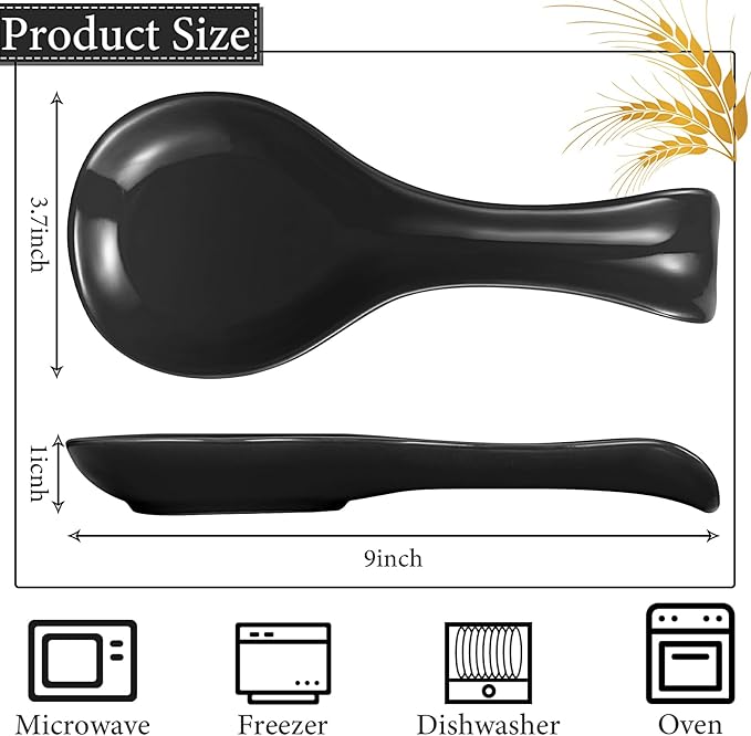 Patelai Ceramic Spoon Rest Spoon Holder Stovetop for Kitchen Stove Coffee Bar Accessories Christmas Gift(Black,Classic Style)