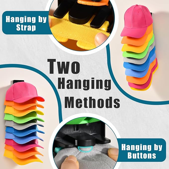 2 Pack Hat Organizer for Baseball Caps with Built-in Spring Clips,Hat Storage for Wall,Hat Rack for Door,Wall Mount Baseball Cap Organizer Holds up to 20 Caps for Bedroom,Closet,Door Wall