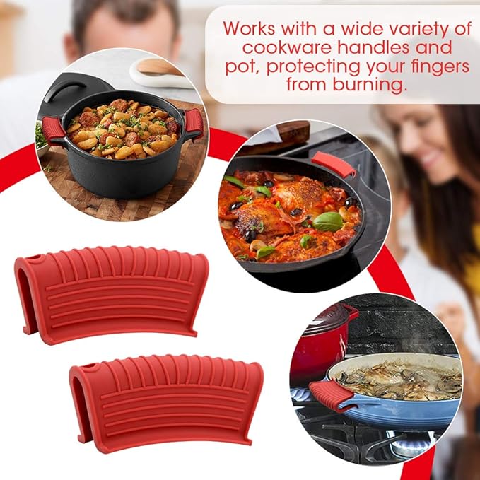 Silicone Assist Hot Pan Handle Holder Hot Skillet Handle Covers Pot Holder Sleeve Cast Iron Skillets Nonslip Heat Resistant for Enameled Griddles Casserole Frying Pans Cookware(4PACK) (Red)