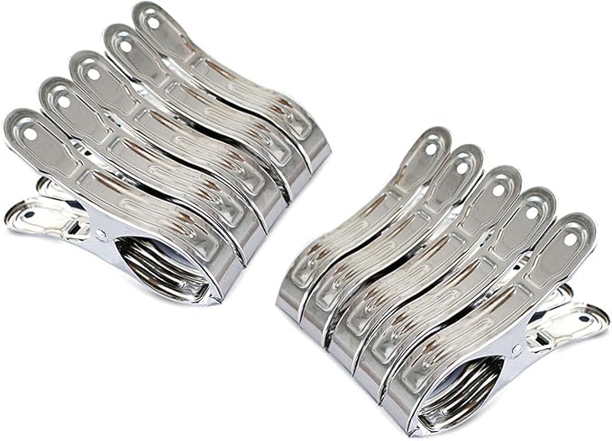 10 Pack 4.7" Stainless Steel Pool Cover Clips, Heavy Duty Pool Cover Clamps for Above Ground Pool Winter Wind Guard, Multipurpose Beach Towel Clips, Laundry Clothespins, Curtain & Quilt Clips