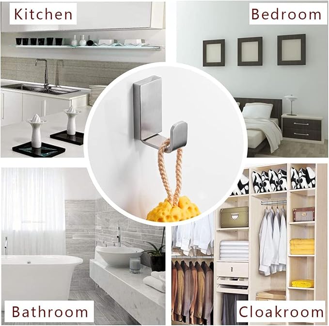 BESy Clothes Hook Single Towel Hooks for Bathroom Kitchen Garage Square Style Robe Hooks Coat and Hat Hook, Wall Mounted with Screws, Stainless Steel, Brushed Nickel