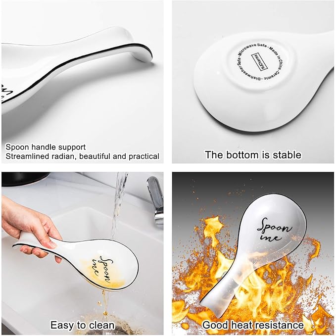 NJCharms Ceramic Spoon Rest for Stove Top, Porcelain Spoon Holder, Large Utensil Rest for Kitchen Counter, Spoon Rest for Spoon, Ladle, Spatula, Modern Farmhouse Kitchen Decor, 1 Pcs