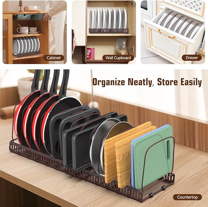 Housolution Cutting Board Organizer Rack, Expandable Baking Tray and Cookie Sheet Organizer with 14 Adjustable Dividers, Bakeware Muffin Tin Cupcake Pan Storage Organizer for Cabinet, Bronze