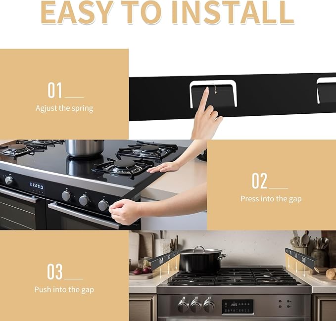 Stove Gap Covers 316 Stainless Steel,2 Pack 23.2" Fixed Stove Gap Filler,Heat Resistant Stove Gap Guards,Between Stove and Counter Slide In Range Trim Kit for Kitchen,Matte Black