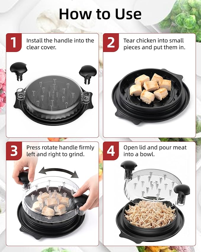 10" Chicken Shredder with Tray, Large Meat Shredder Tool Twist with Brush,BPA Free Meat Grinder, Visible Chicken Shredder Machine, Strong Anti-Slip Strip, Suitable for Pork, Beef, Chicken (Black)