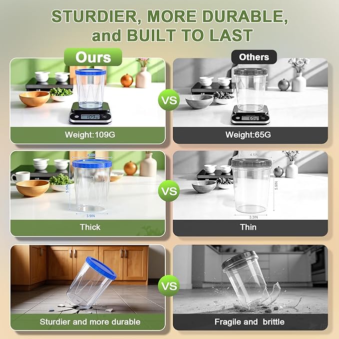 6 Pack-34oz Reusable Freezer Storage Containers, [STURDIER and MORE DURABLE] Airtight Plastic Food Storage Containers with Twist Top Lids, |BPA Free| Stackable | Leakproof| Microwave/Dishwasher Safe