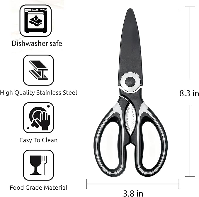 OMDAR Food Grade Kitchen Scissors All Purpose 3 Pack - Heavy Duty Stainless Steel Cooking Shears for Cutting Meat, Food, Fish, Poultry Sharp Sissors for Dishwasher Safe - with Protective Sheath