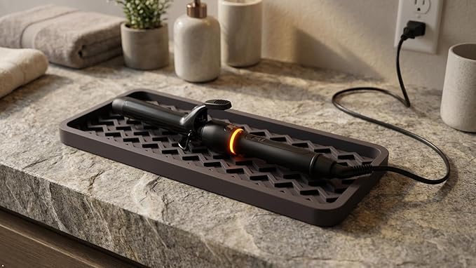 Silicone Sink Organizer Tray, Rectangular, Modern Style, Heat Safe, Dishwasher Safe, for Bathroom and Kitchen Organization (Mocha, 12"x4", Chevron Pattern)