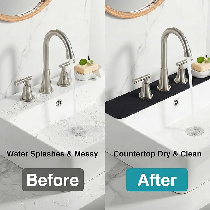 2PCS Faucet Mat for Bathroom Sink 3 Holes: 23.5’’Lx4.5’’W Splash Guard Fits 8 Inch Widespread Farmhouse Vintage Bridge Kitchen Vanity Faucet - Customizable Counter Protector for Irregular Sink