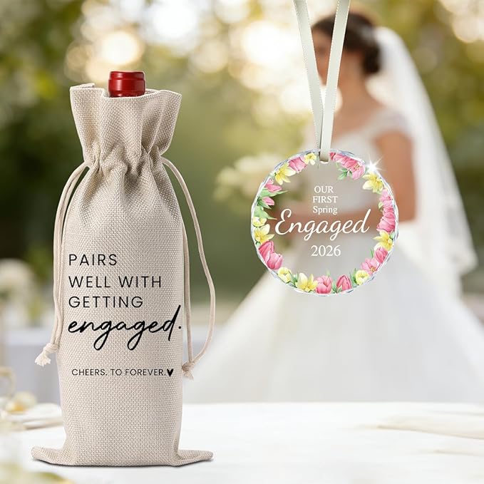 1st Spring Engaged Engagement Gifts for Couples Her Engagement Party Decorations for Women Couple Our First Spring Engaged Wine Bag Acrylic Ornament 2026