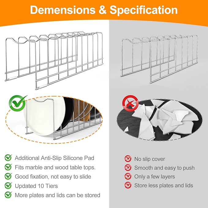 FLSEPAMB Pot Lid Organizer Pan Lid Organizer Kitchen Pot Lid Rack Suitable for Bakeware Dish Plate, Cutting Boards, Pots & Pans, Serving Trays, Reusable Holder (2 Pack)