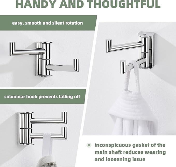 Angle Simple Swivel Robe Hook Polished Chrome, 304 Stainless Steel Bathroom Towel Double Hook for Wall