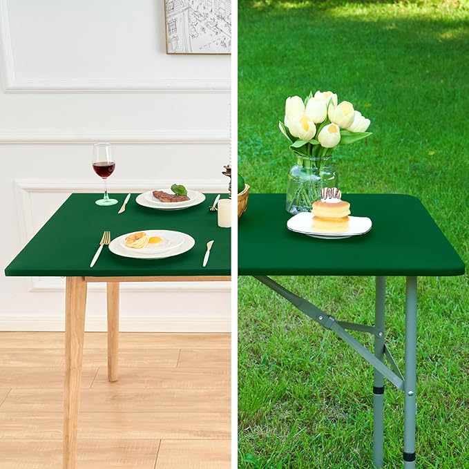 NEWISHER Fitted Rectangle Tablecloth 36 x 60 Inch Elastic Table Cloth Stretch Spandex Tables Cover Green Washable Polyester Tables Top Cap Cover for Dining Picnic Camping Indoor and Outdoor