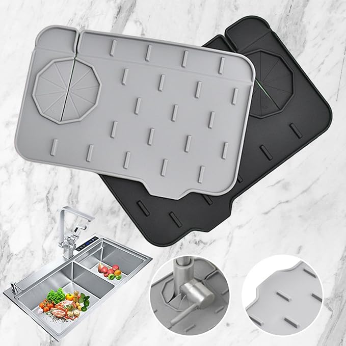 Sink Splash Guard, Pack of 2 Mini Kitchen Faucet Mat, Can be Used on Both Sides, Tap Sink Splash Guard, Splash Guard, Suitable for Kitchen Sink, Bathroom, Corner Sink, Protect Worktop (White)