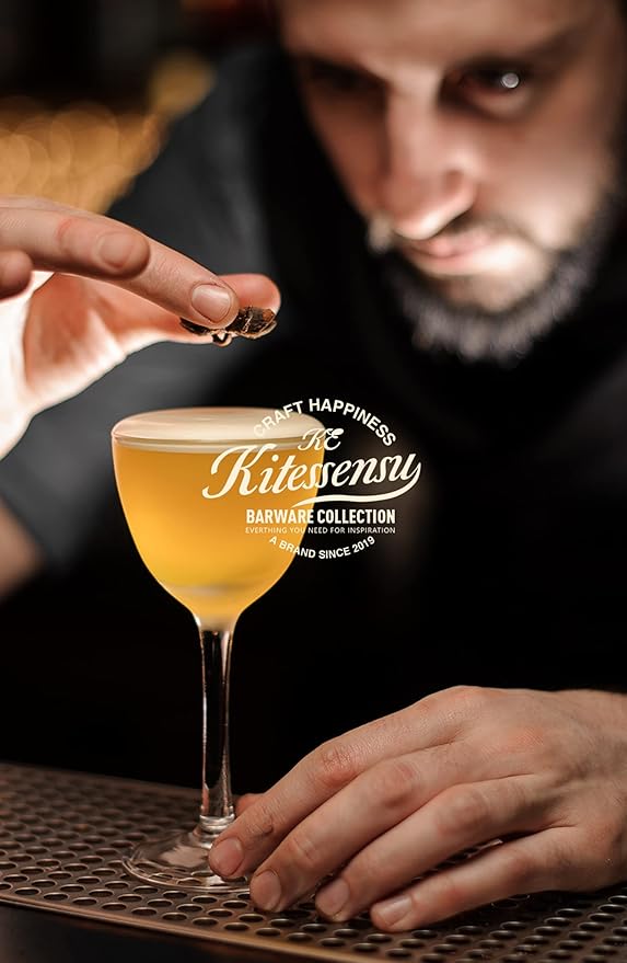 KITESSENSU Cocktail Shaker Set, Stainless Steel Bartending Kit with 25 Ounce Cocktail Shaker with Built in Drink Strainer, Measuring Jigger, Mixing Spoon & Drink Recipe Guide, Gold