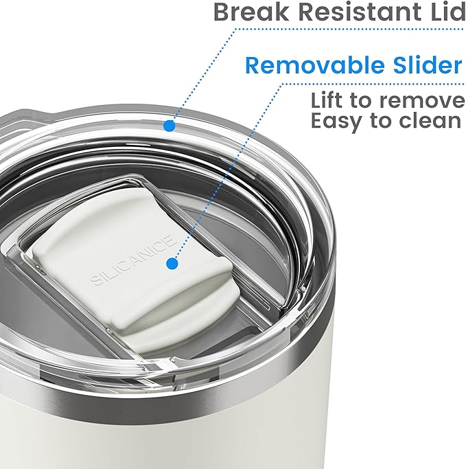 20oz Hygienic Stainless Steel Vacuum Insulated Tumbler w/ Easy-On/Easy-Off Lid - Removable slider, Double Wall 18/8 Travel Mug, BPA-Free, Fits Cup Holders, Premium Quality, Smart Value - Cream