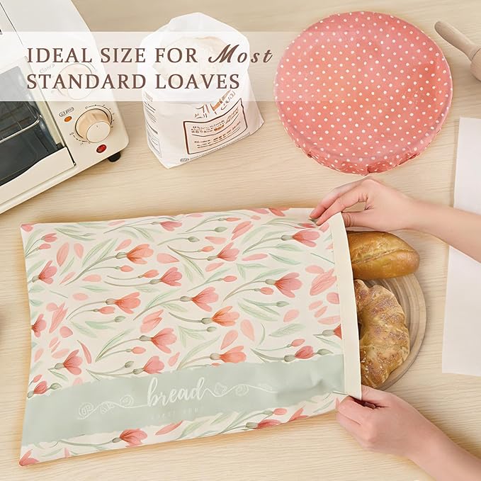 Beeswax Bread Bag and Bowl Cover Set, Reusable Beeswax Bread Bag for Sourdough and Homemade Bread, Natural Lined Cotton Bowl Cover for Dough Proofing, Perfect for Baking and Storage