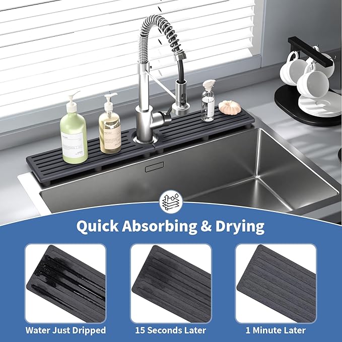 Fast Drying Kitchen Sink Splash Guard, Durable Stone Kitchen Faucet Mat, Water Absorbing Stone Tray for Sink, Diatomite Faucet Mat for Kitchen Sink, Stone Drying Mat for Kitchen and Bathroom Counter