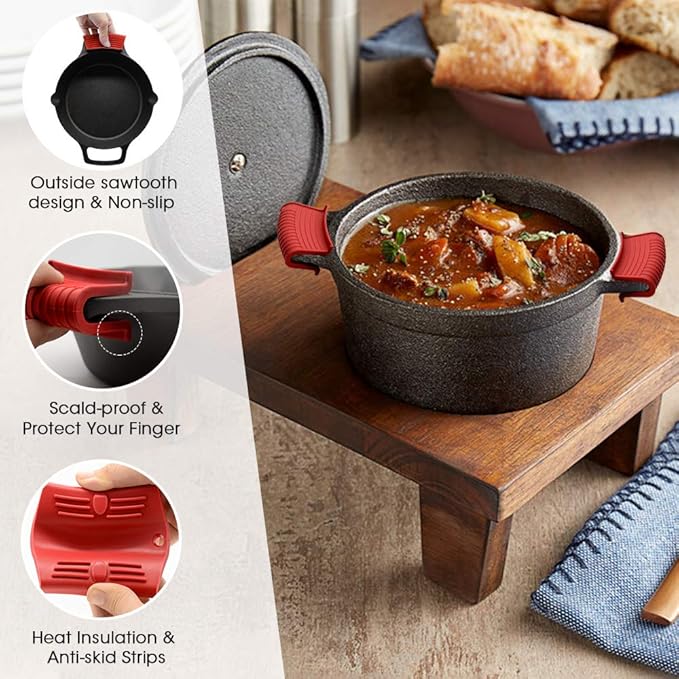 Silicone Assist Hot Pan Handle Holder Hot Skillet Handle Covers Pot Holder Sleeve Cast Iron Skillets Nonslip Heat Resistant for Enameled Griddles Casserole Frying Pans Cookware(4PACK) (Red)