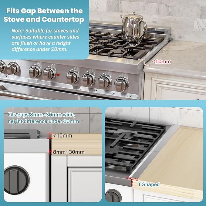 2PCS Kitchen Stove Counter Gap Covers, Stainless Steel Gap Cover, Cooktop Trim Kit, Stove Gap Guards, Oven Gap Filler, Heat Resistant & Effectively Protect Stove Gap Filler(13.8"-27.5" Silver)