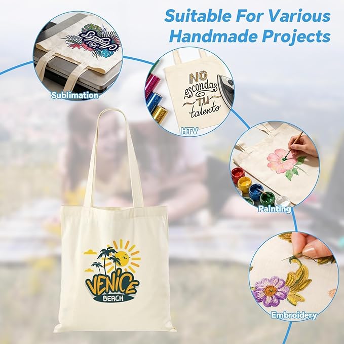 Lzerking 24 Pack Canvas Tote Bags for Sublimation, Painting, HTV - 10oz Non-Shrink Thick Fabric, 14x15 Inch Blank Tote Bags Bulk for DIY & Custom Gifts