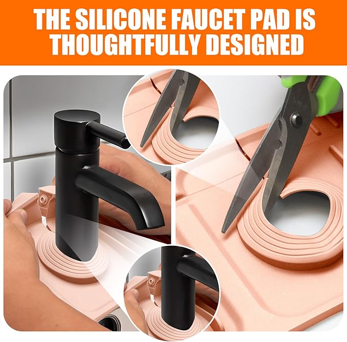14.5" Pink Silicone Faucet Mat for Kitchen Sink – Button Style Faucet Drip Catcher, Sink Splash Guard with 6° Slope, Behind Faucet Draining Mat | Leak-Proof Countertop Protector for Kitchen Bathroom