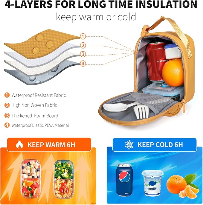 NOL Natural Organic Lifestyle Insulated Lunch Bag for Adult - Snack Bag Lunch Cooler Bag Soft Lunch Tote Bag for Work, Earth-yellow