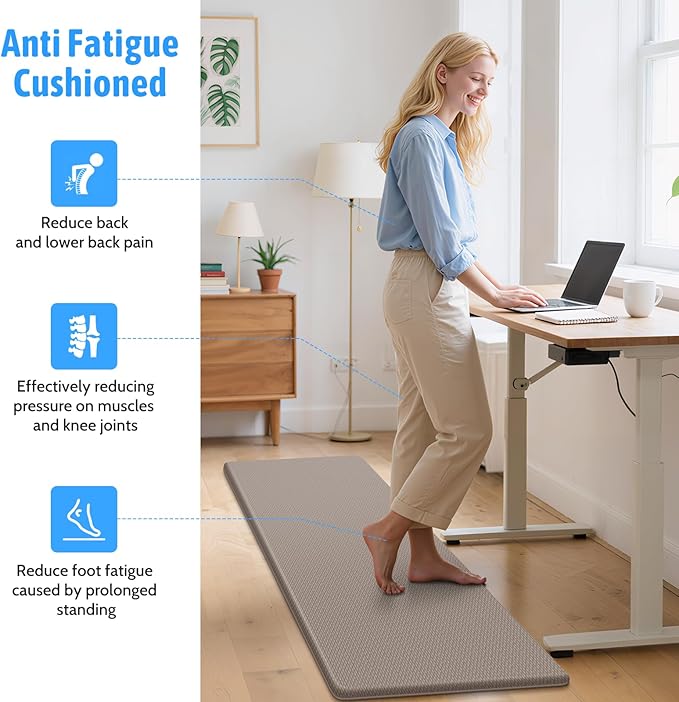 StepLively Kitchen Mat, 2 PCS Kitchen Rugs, Cushioned Kitchen Mats for Floor, Anti Fatigue Kitchen Rug Set, Non-Skid Standing Mat for Kitchen, Office, Sink, 17.3"×30"+17.3"×47", Khaki