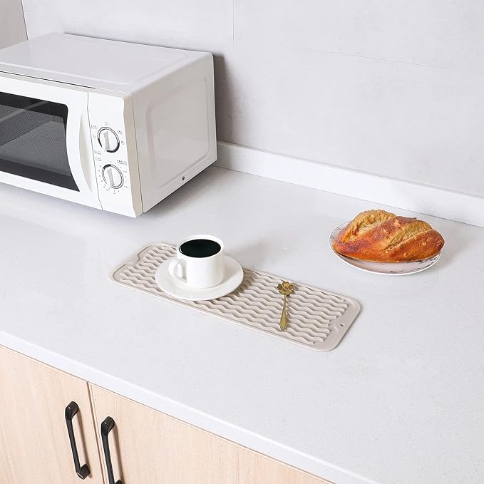 Silicone Dish Drying Mat for Multiple Usage,Easy clean,Eco-friendly,Heat-resistant Silicone Mat for Kitchen Counter,Sink,Bar,Bottle,or Cup Tapioca M 17 inches x 6 inches