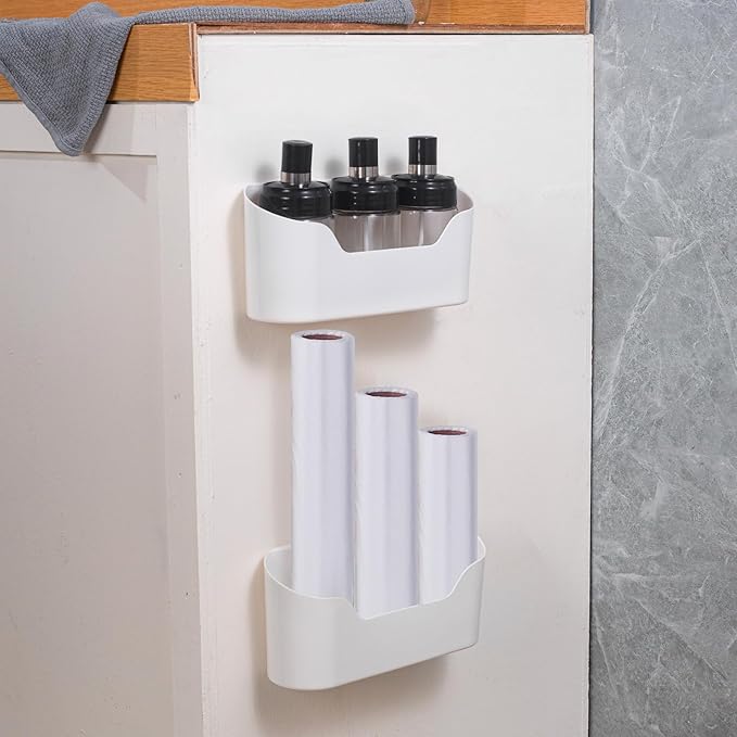 2 Pack Lid Organizers Inside Cabinet, No Drilling Adhesive Over Door Organizer, Cabinet Door Organizer Bin Holder Caddy, Over Cabinet Organizer Storage Lid Organizer for Kitchen(White)