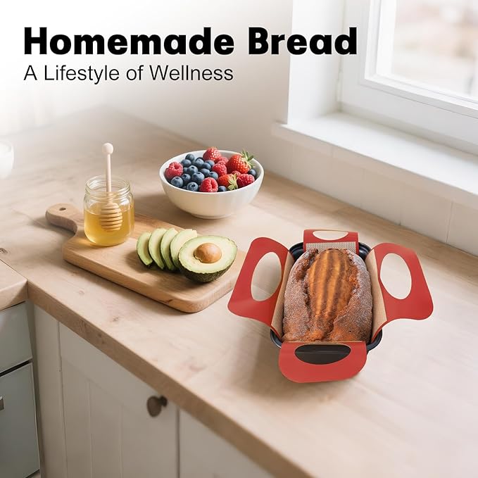 Loaf Pan with Liners Set: 2-Pack Nonstick 9 x 5 Inch Bread Pan and Loaf Liners for Homemade Oven Baking - Rectangular Baking Tray for Kitchen Home Baker Make Sourdough Banana Sandwich Bread(Red)