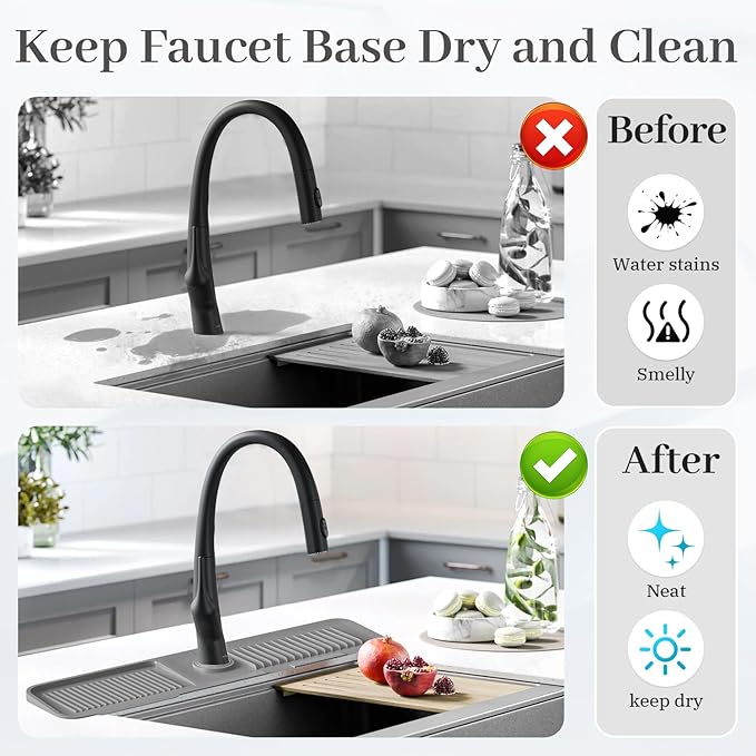 PoYang 24 Inch Faucet Mat for Kitchen Sink Splash Guard Behind Faucet, Sink Protectors for Kitchen Sink Faucet Mat Splash Guard for Kitchen Sink Area, Longer Silicone Faucet Guard & Draining Mat, Grey
